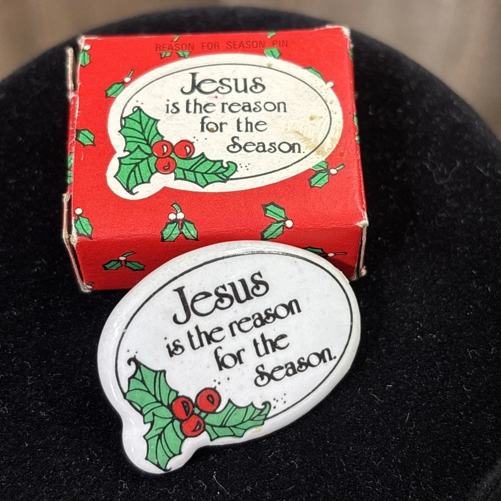 Vintage Jesus Is the Reason for the Season Pin Brooch Boxed Taiwan Christmas